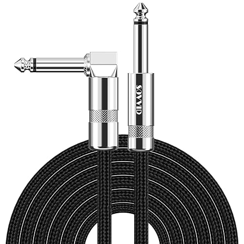 Sovvid Cable de guitarra de 10 pies, cable de guitarra eléctrica, cable AMP para teclado de guitarra baja, cable de 14 pulgadas, ángulo recto, color