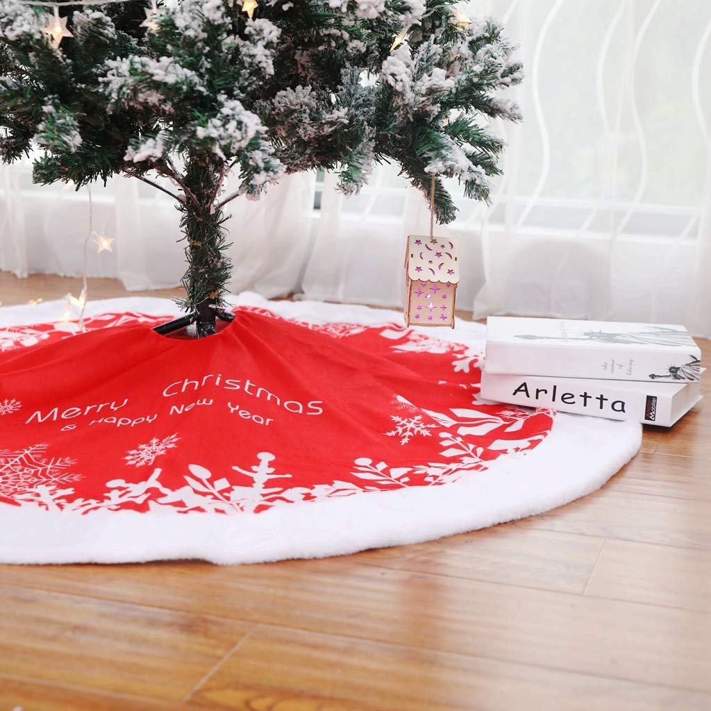 Jupe De Sapin En Jute 80cm - Imprimé Flocons Neige - Déco Noël - Base D'arbre