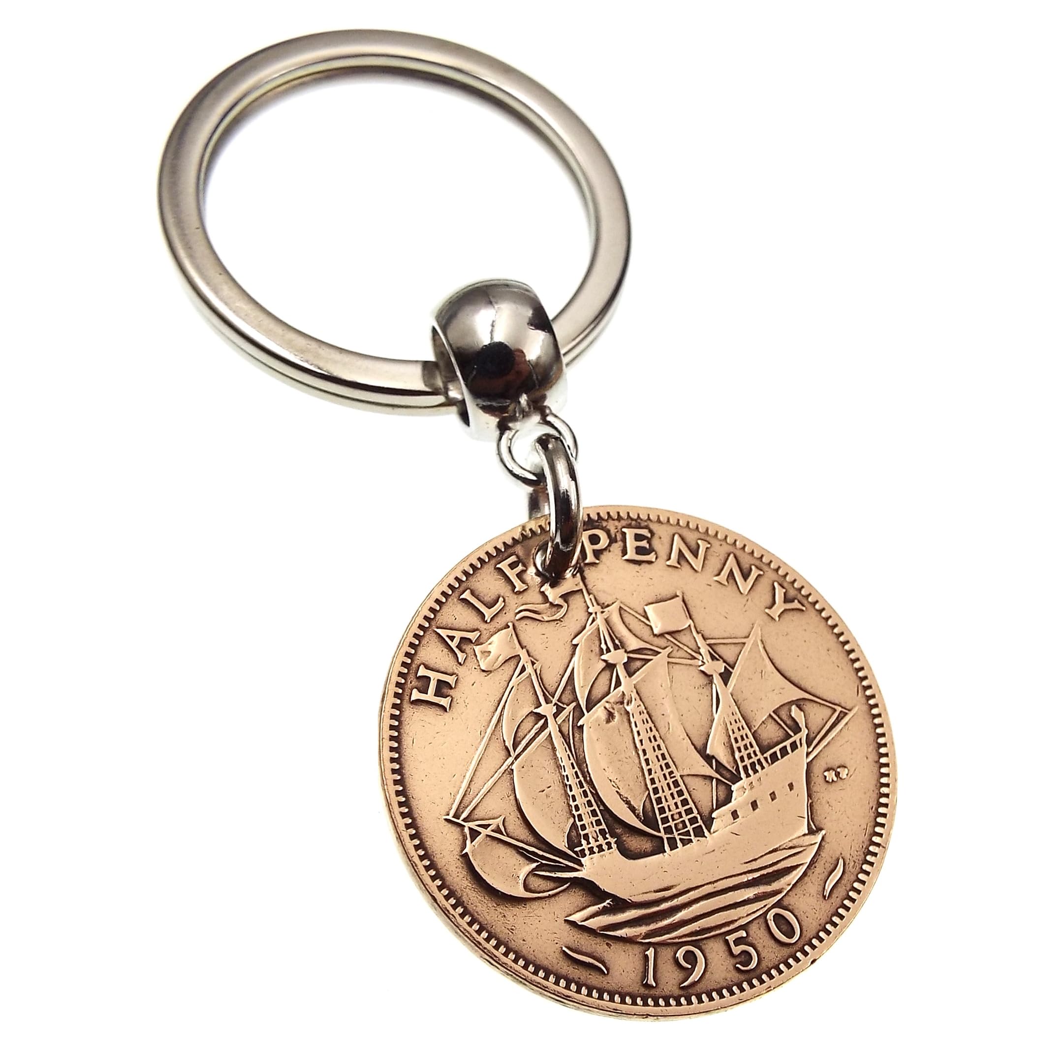 A Silver Dream 1950 British Half Penny Coin Keyring