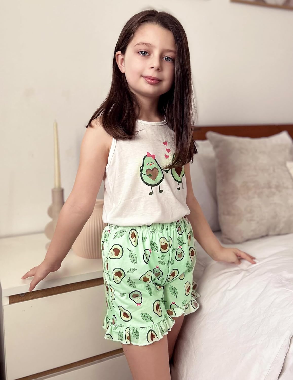 Arshiner Girls Pajamas Summer Ruffle Sleepwear Cute Tank Top and Shorts Set Pjs Outfit - Image 2