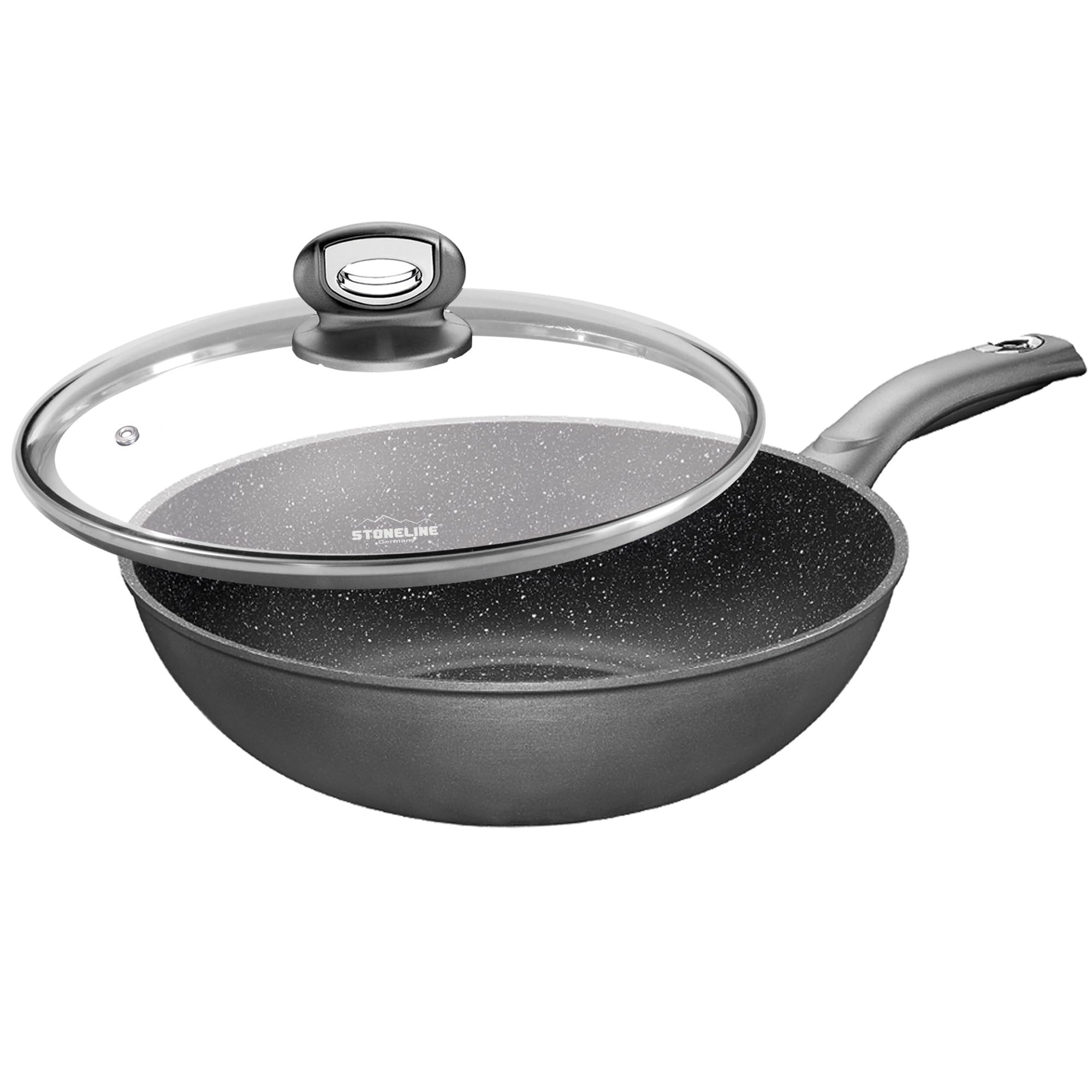 STONELINE GOURMUNDO Tapa para Cacerola Olla Sartén 30 cm Tapa de Cristal con Borde de Acero Inoxidable, Tapa Redonda con Válvula de Salida, Tapa Universal Recambio Tapadera Accesorio Cocina