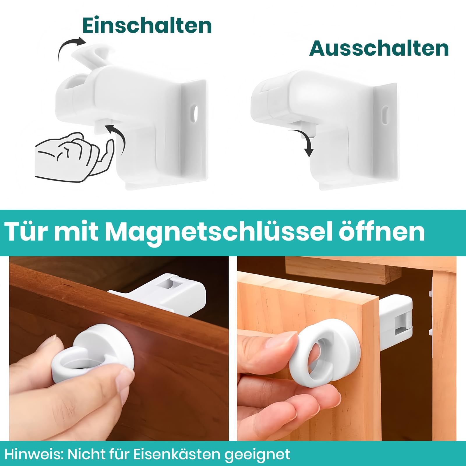 Child lock set: magnetic drawer lock (10 + 2). Oven safety (1) and stove button protection (2) invisible safety solution without drilling: screws - Image 4