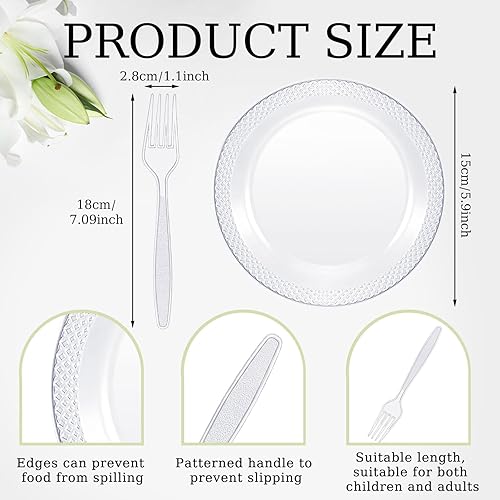 Miniatura 2 de 600 platos de postre de plástico de 6 pulgadas con tenedores que incluyen 300 platos desechables de plástico transparente para aperitivos, 300