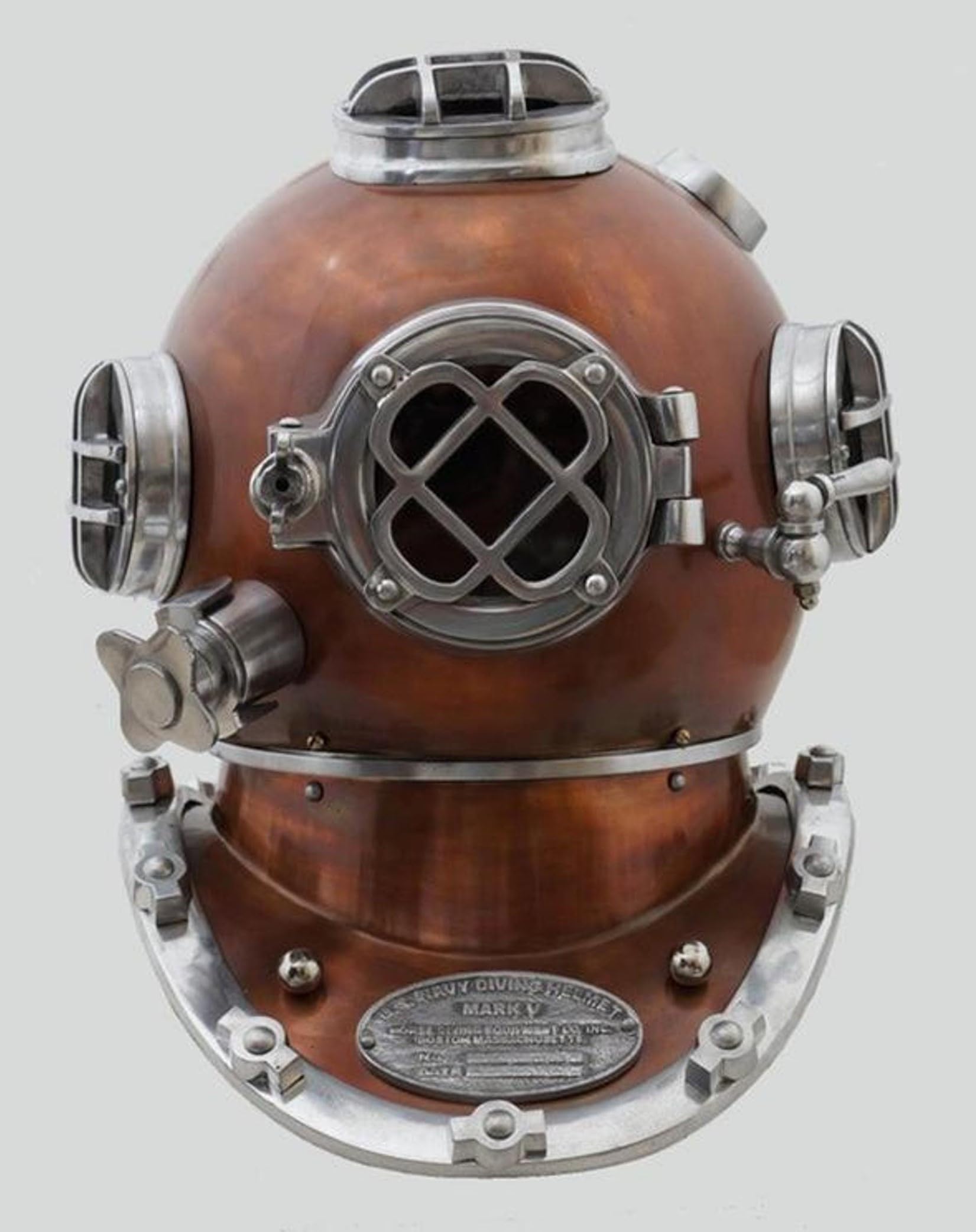 Casco de buceo náutico marino de EE. UU. V Mark Divers casco antiguo vintage de buceo casco de mar profundo, latón hierro, tamaño completo, casco de buceo