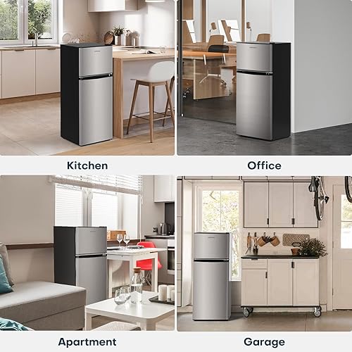 Miniatura 9 de Upstreman Mini refrigerador de 4.0 pies cúbicos con congelador, puerta doble, mini refrigerador para oficina, dormitorio, termostato ajustable, gran