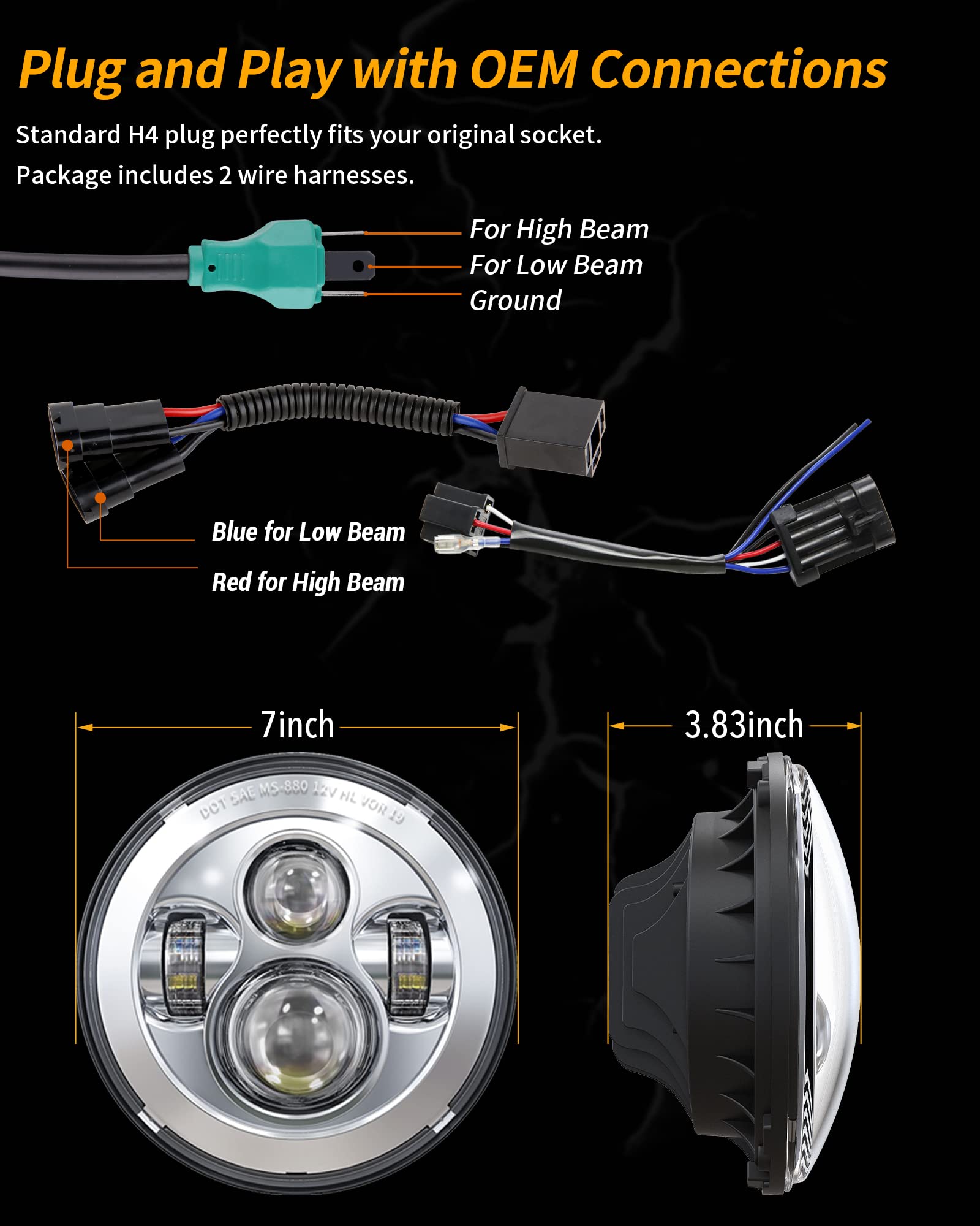 Amazon | XPCTD 7インチ LED ヘッドライトキット ストリート