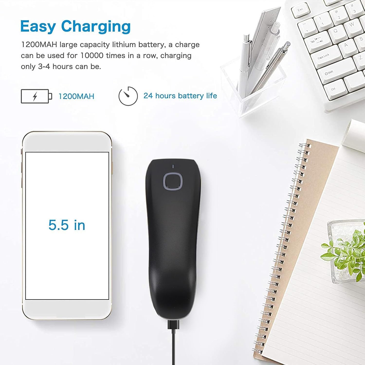 C750 Portable 1D 2D QR Barcode Scanner 2.4G Cordless BT USB Rechargeable Wired 3in1 (USB/Bluetooth/2.4G),with Rechargeable Battery for POS, Retail, Warehouse, Android,
