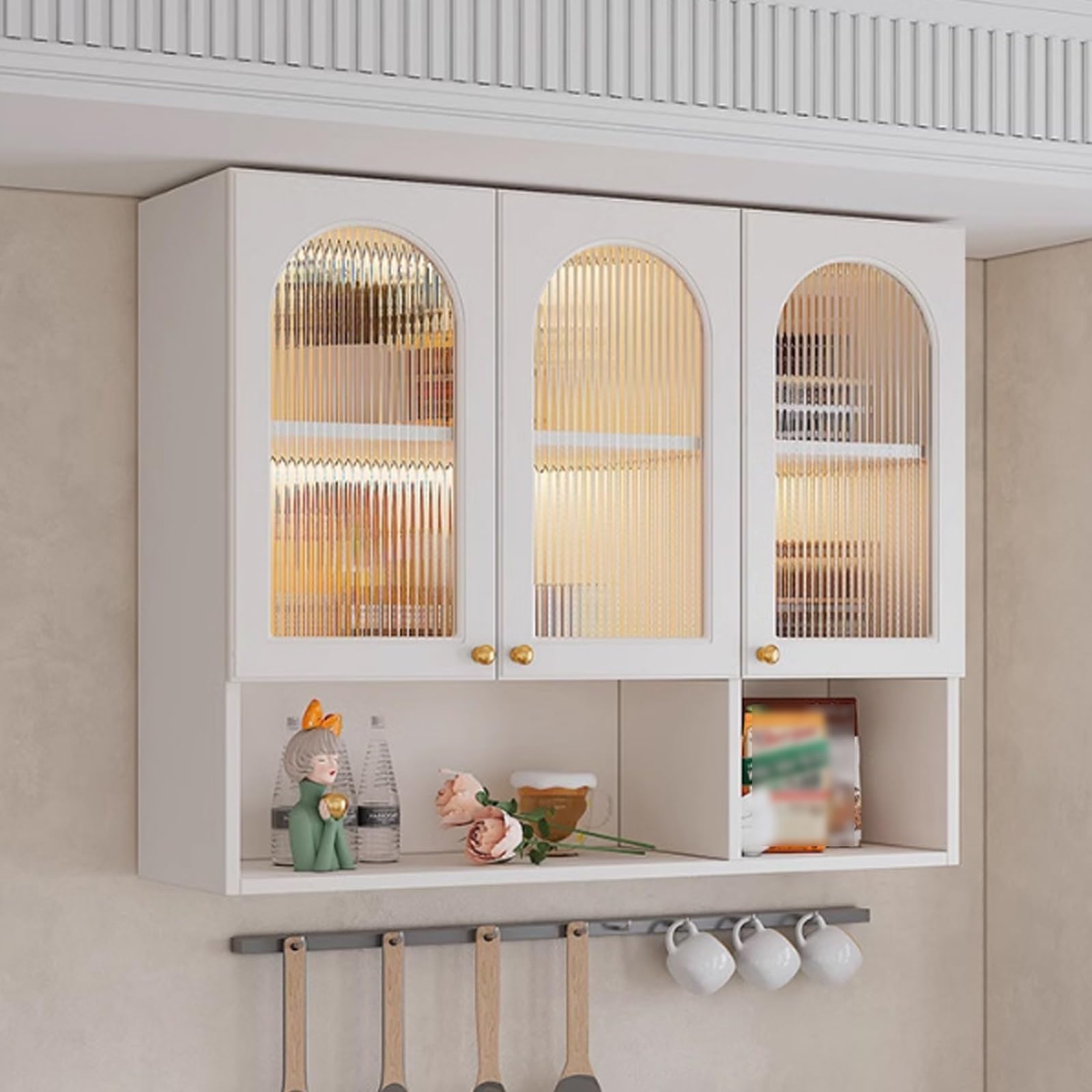 BHGFYXBS Cream Arched Wall Cabinet Solid Wood Bathroom & Kitchen Sto With S Doors Floating Mcine Cabinet For Laundry & Pantry,90 * 40 * 80Cm/35.4 * 15.7 * 31.5In,90 * 40 * 80cm/35.4 * 15.7 * 31.5in