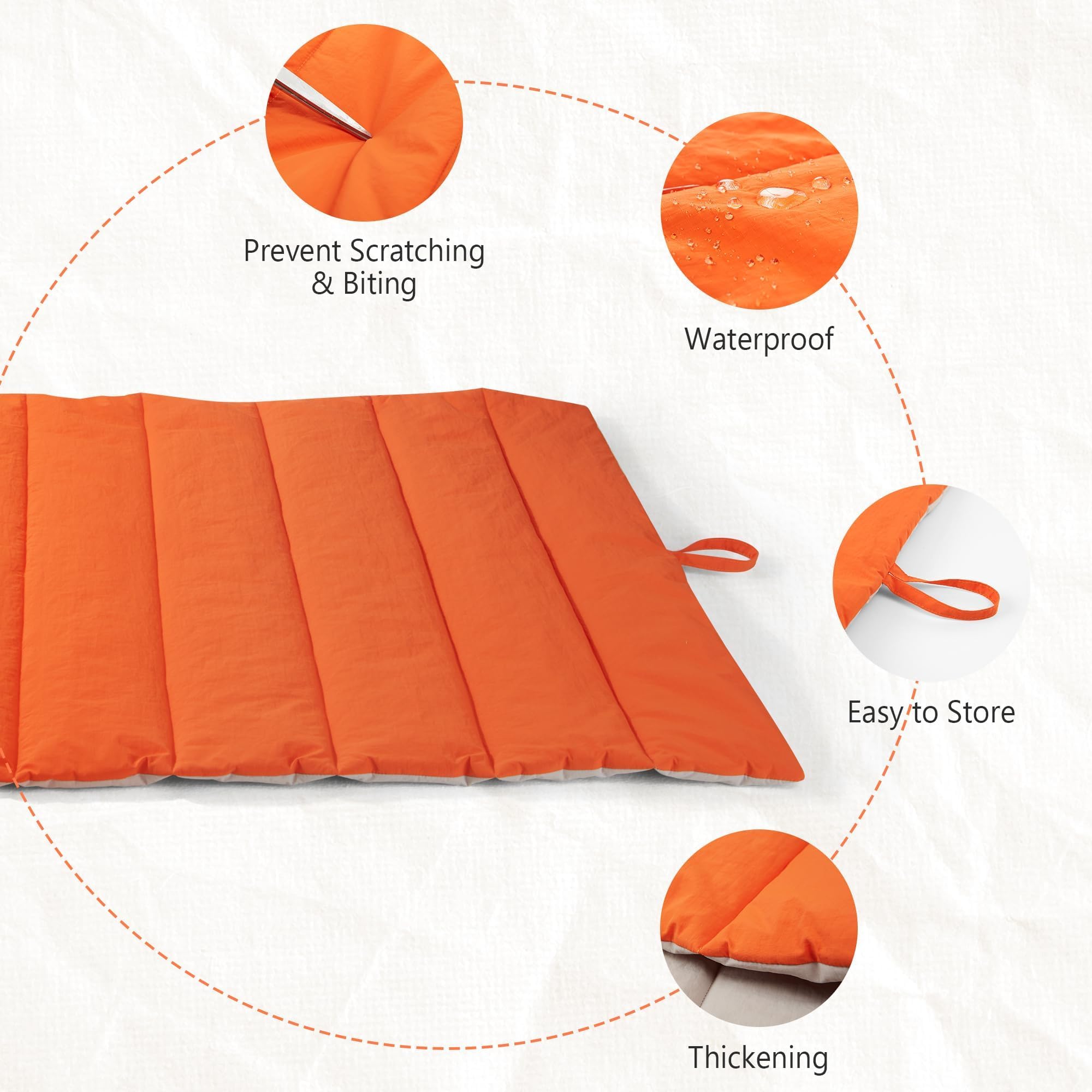UNIKOME Cuccia Cane Grande per Interno e Esterno, Cuscino Cane Impermeabile, Facile da Lavare, Pieghevole, Resistente Materassino Cani/Gatto/Pet per Viaggi All'aperto (Arancione+Grigio, 110x68cm)