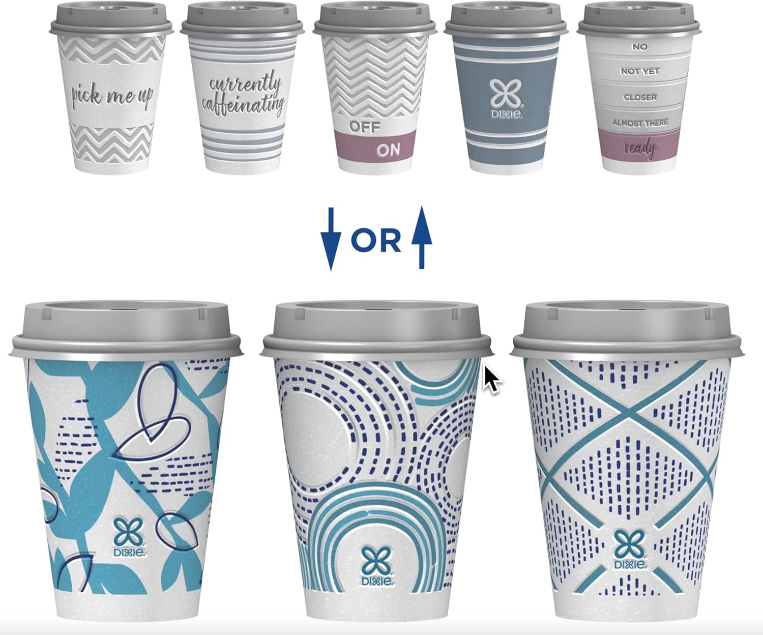 Straws and Dixie To Go Perfectouch Paper Cups and Lids Set of 60 Count, 12 ounce, Hot Beverage Cups & Lids, Designs May Vary, Disposable Paper Coffee Cups & Lids (60 Count, 12 Ounce)