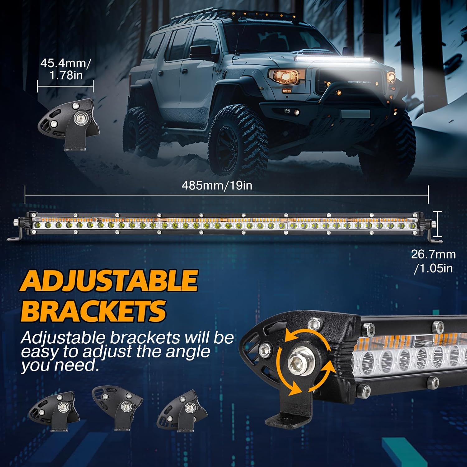 OPP ULITE 20inch Led Light Bar White & Yellow Strobe Light 1 Solid Mode & 15 Flashing Mode, 126pcs Led Spot Beam Slim Driving Work Lights for 4x4 Trucks SUV ATV UTV, 1PC Pack