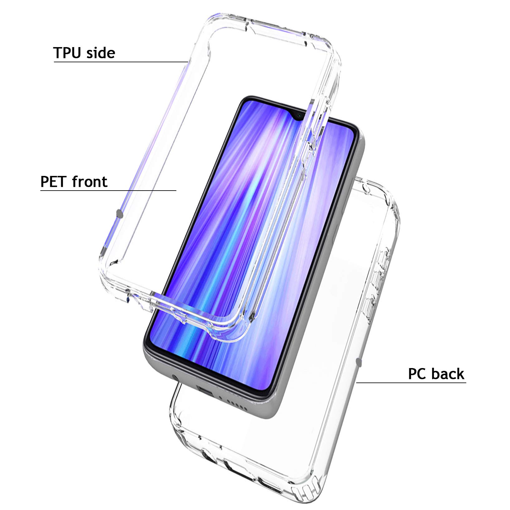Leathlux Cover Compatibile con Xiaomi Redmi Note 8 Pro Trasparente con 2 Vetro Temperato Protezione schermo, Morbido Silicone Custodia Protettiva Antiurto Bumper Cover TPU Telefono Case Cover