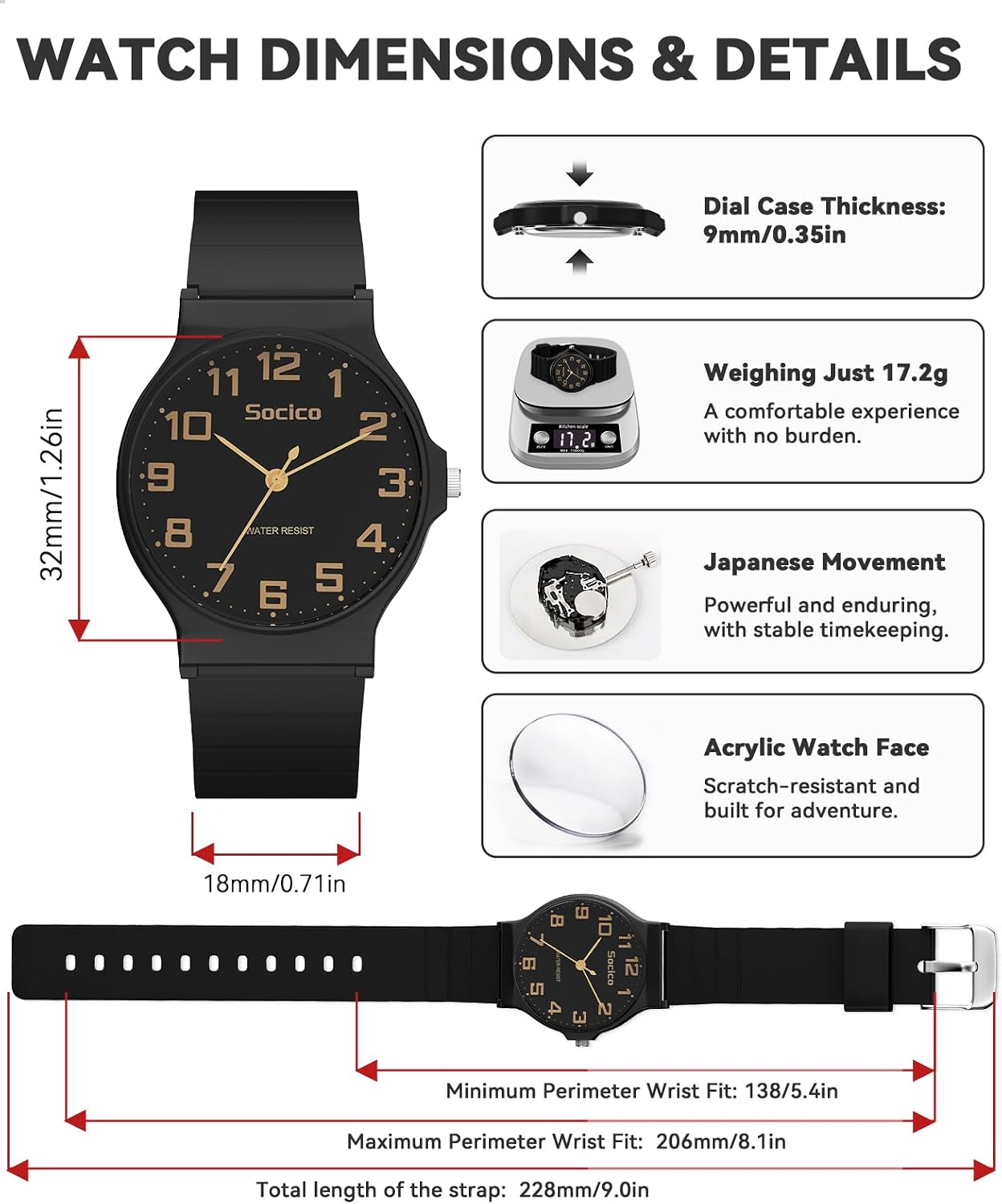 SOCICO Kids Analog Watch Boys Girls, Thin Dial 30M Waterproof Camouflage Sports Watch, Easy to Read Children's Wrist Watches with Soft Band for Ages 5-15 Kids Great Birthday School Gifts