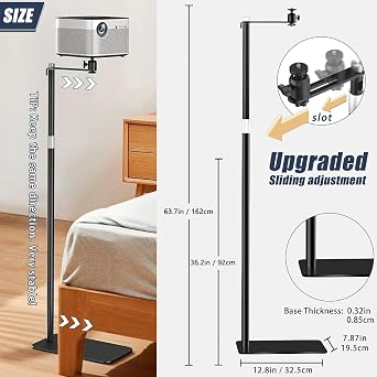 2-Be-Best Projector Stand Compatible with XGIMI, Nebula, Halo & More | 36-63in / 92-162cm Height Adjustable, Tall Projector Floor Stand for Bed Sofa Black Upgraded