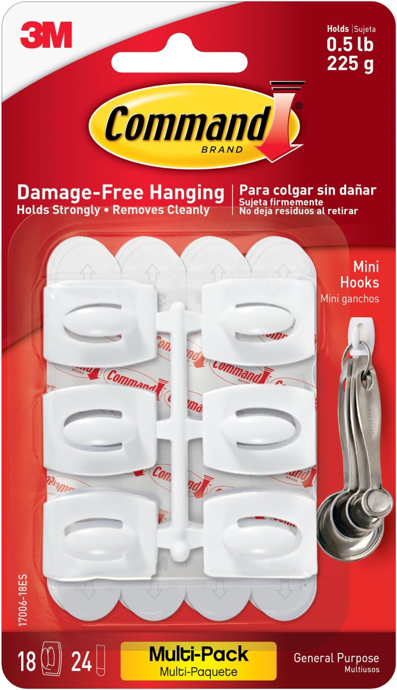 Command Mini Light Clips, Damage-Free Hanging Light Clips with Adhesive Strips, No Tools Mini Wall Hook for Hanging Decorations in Living Spaces, 18 White Wall Hook and 24 Strips