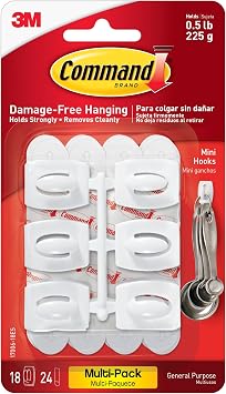 Command Mini White Hooks, 18 Hooks, 24 Strips