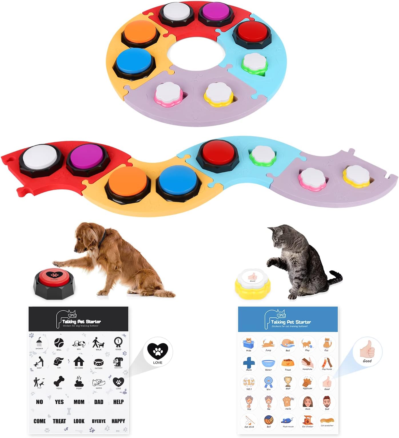 8 Recordable Training Buttons, 3 Different Shape Buttons, 4 Mats, Dog Buttons for Communication, Dog Speech Training Buzzer, Loud and Clear Already Recorded (8 Pieces)