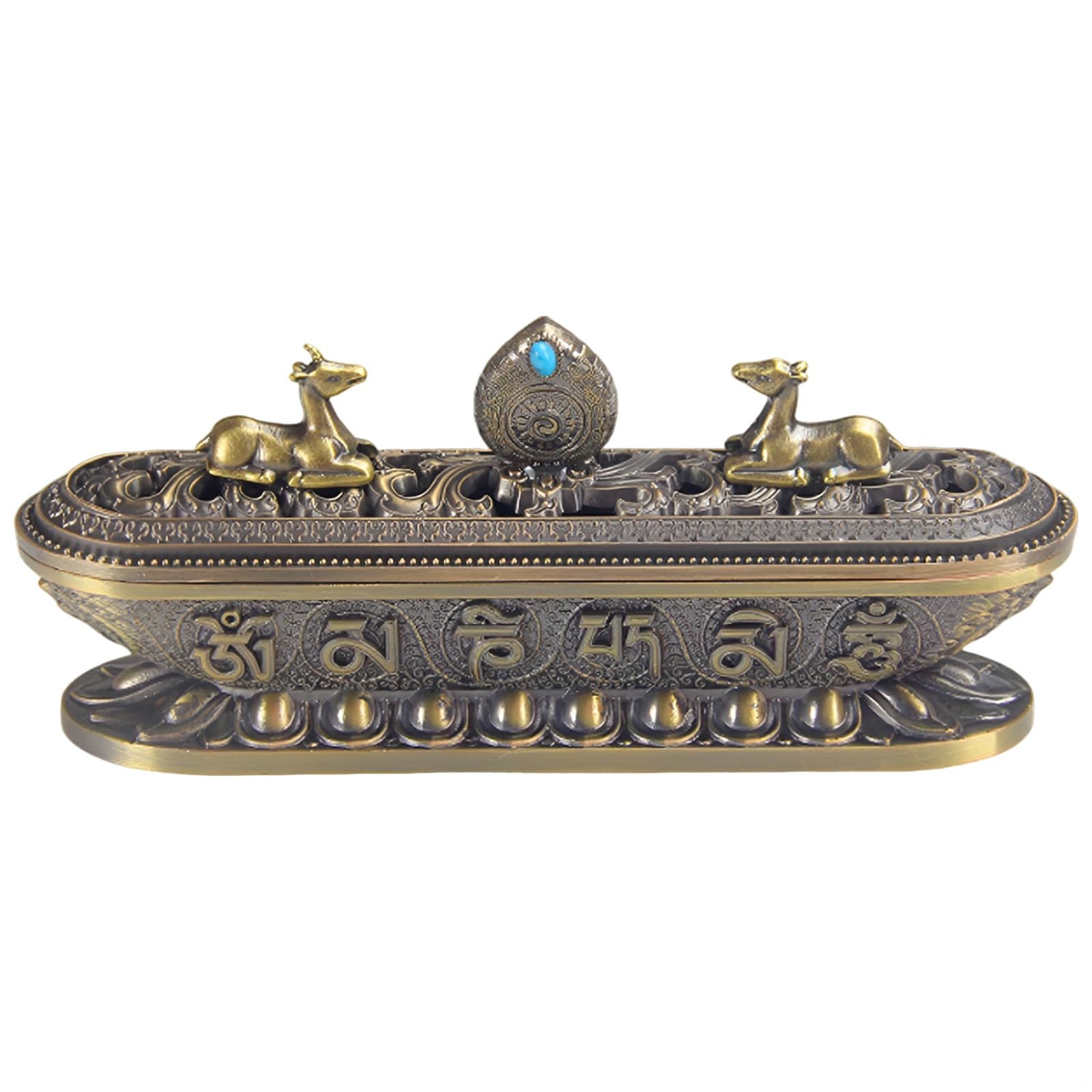 Porte-encens double cerf tibétain en alliage de bronze antique