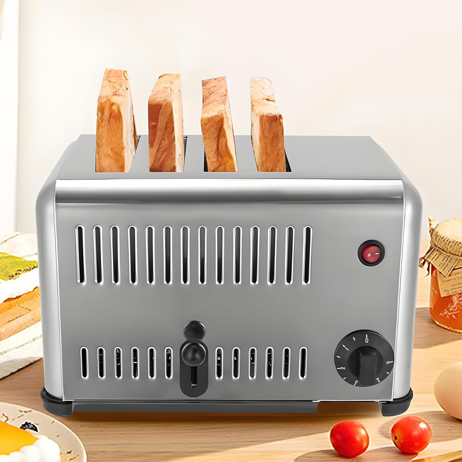 4/6 Slices Commercial Toaster Oven, Stainless Steel Countertop Toaster with Adjustable Time & Temperature, Even Heating for Fast, Consistent Results 4Slice