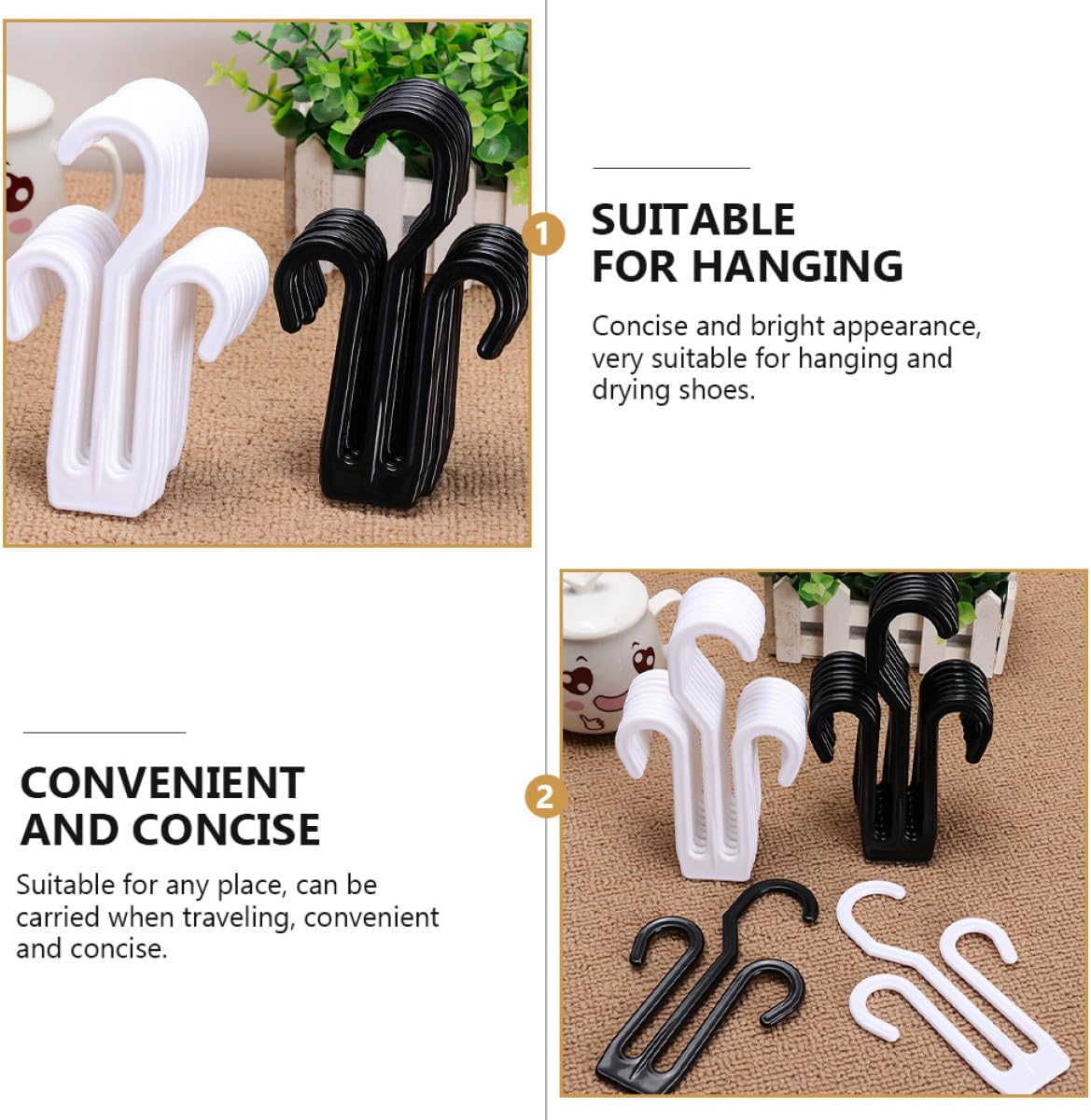 12pcs Shoe Hanging Hooks Black Plastic Double Hook Organizer for Travel