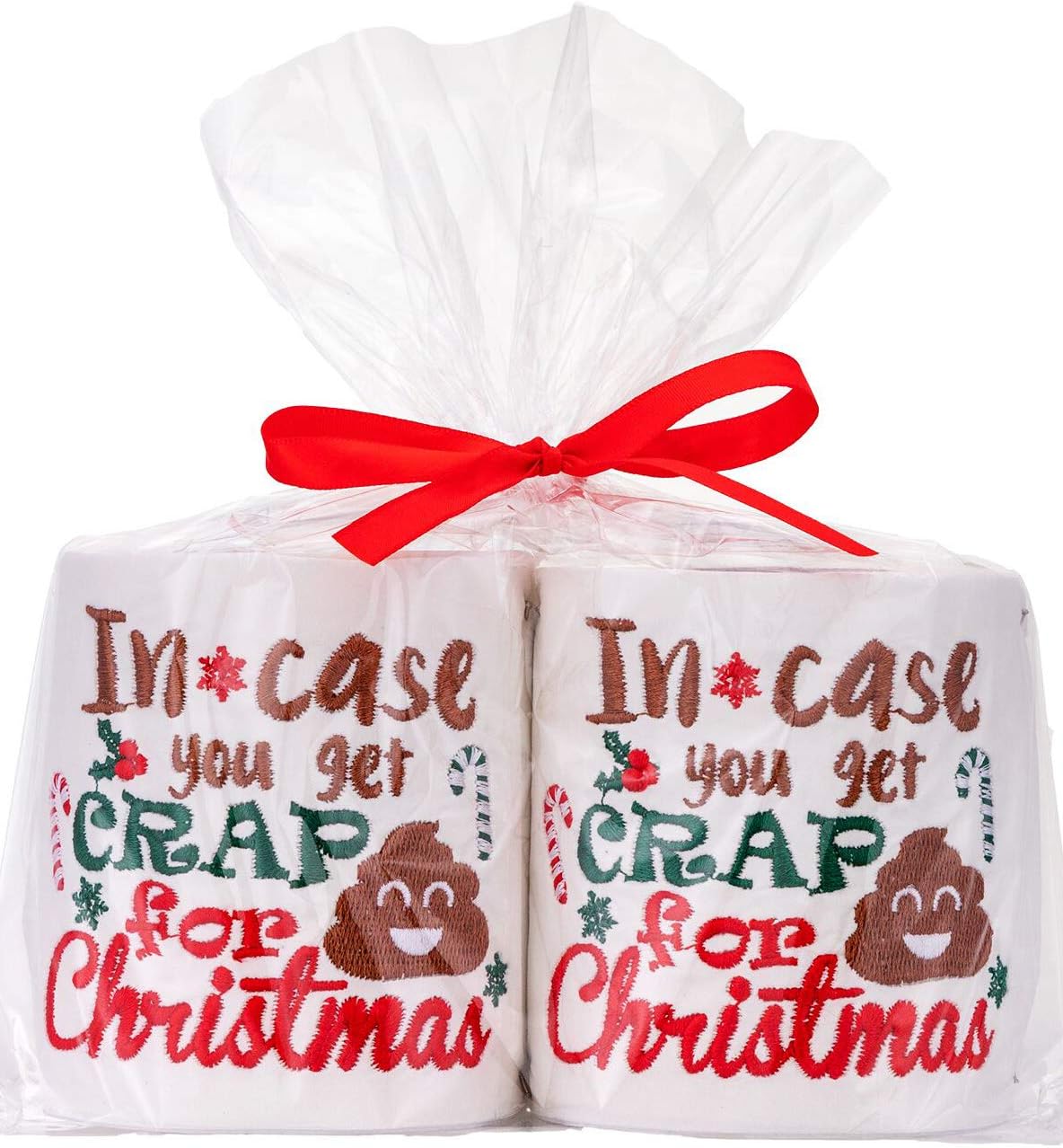 Christmas Embroidered Toilet Paper Decorations - Xmas Party/White Elephant/Gag Gift/Bathroom Decor