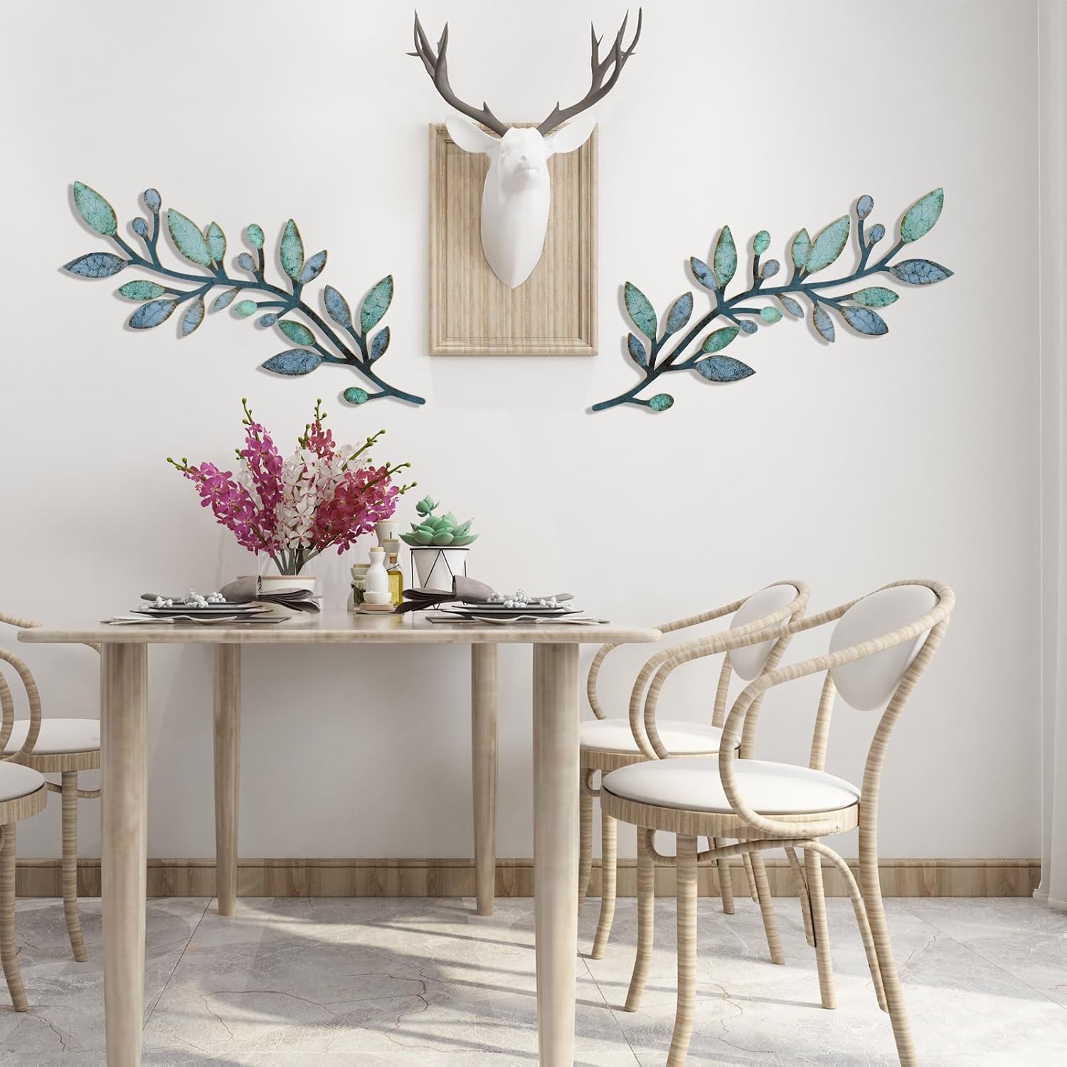 2 Pcs Wooden Tree Leaf Wall Decor Vine Olive Branch Leaf Wall Art