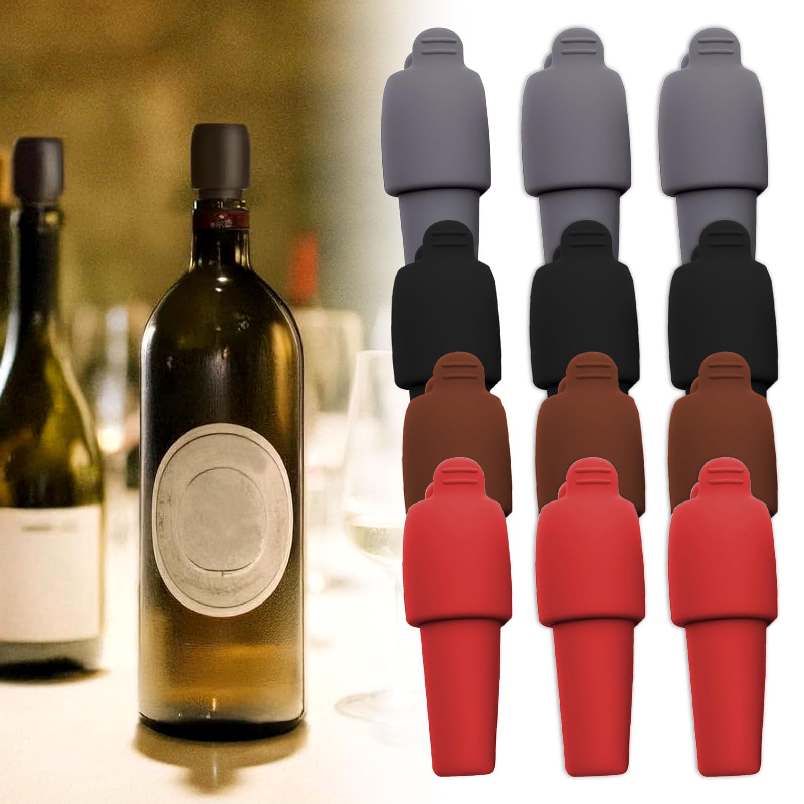 Silicone Wine Stopper for Wine Bottles, 2025 New Wine Stoppers for Wine Bottles, Seal Bottle Cover for Beer Champagne, Glass Bottle Sealer Covers Wine Stoppers for Home Use (12, All)