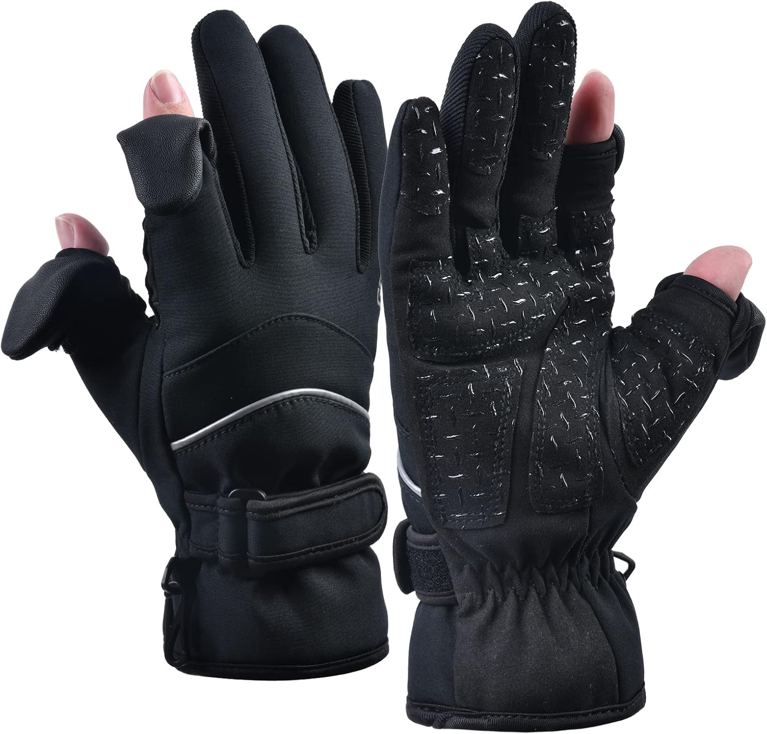 Goture Fishing Gloves Convertible Mittens, Insulated Ice Fishing Gloves with Fleece Lining, Waterproof Touchscreen 2 Cut Fingers Winter Gloves for Men Women