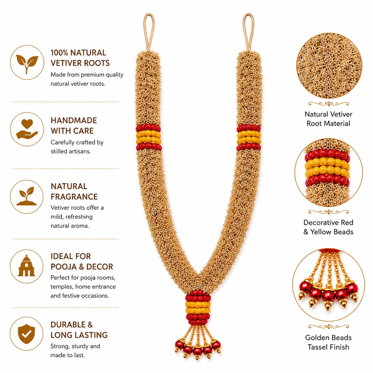 Natural Vetiver Garland - Traditional Indian Pooja Decor -2