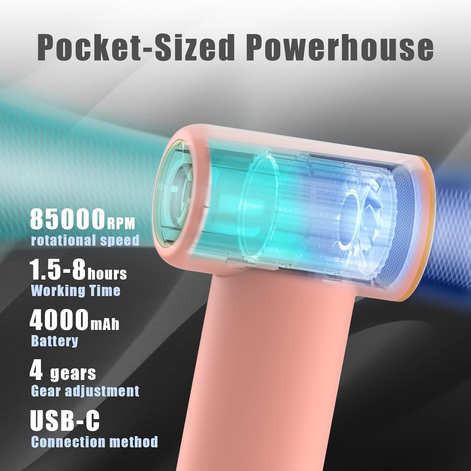 Handheld Portable Turbo Fan, 85000RPM Super High-speed Fan with 4-speed, 4000mAh, USB-C Rechargeable Personal Battery Operated, Mini Small Pocket Design for Travel/Outdoor/Vacation/Concert/Gift, Pink - Image 4