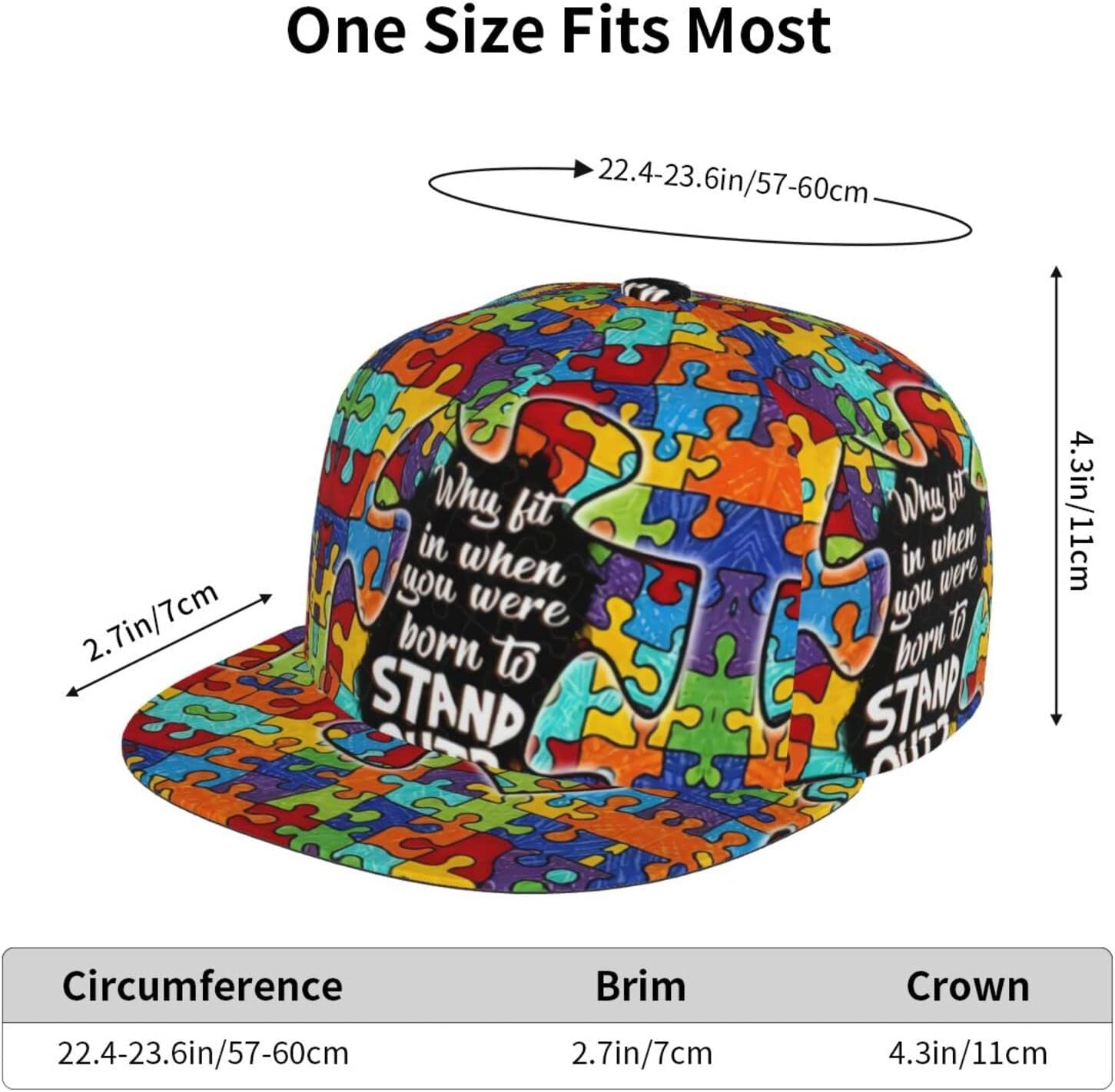 ASYG Autism Awareness Flat Bill Baseball Cap Autism Hats Autism Baseball Hats Adjustable Snapback Hats for Women Men