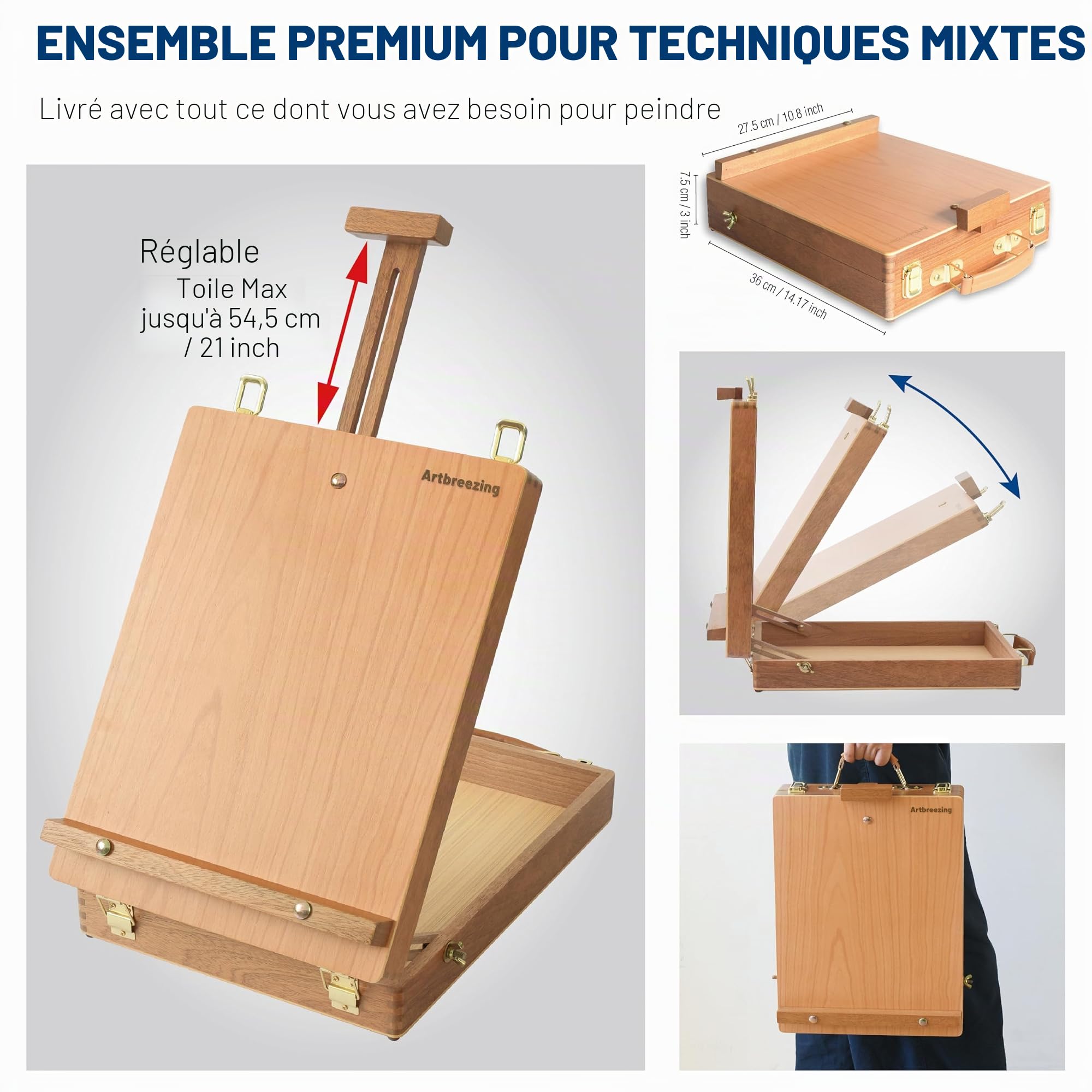 Ensemble d'art Mixte avec Chevalet, Coffret Complet Peinture
