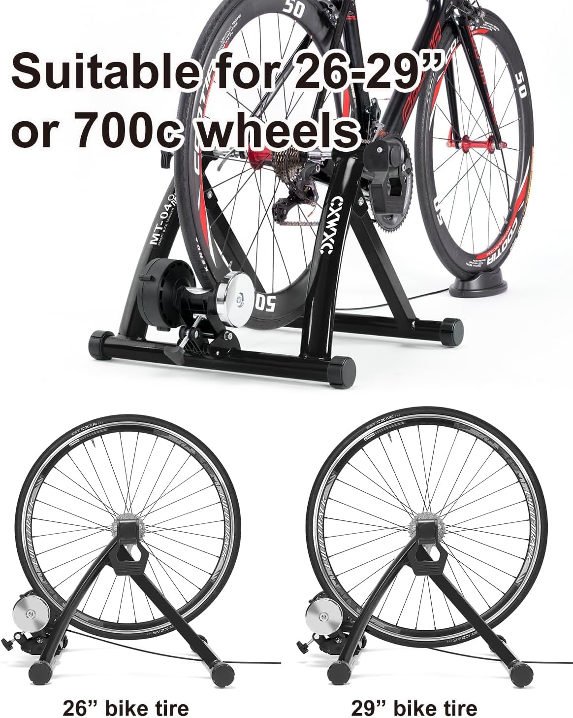 CXWXC Fahrrad Rollentrainer, Klappbar Stahl Bike Trainer mit Schnellspanner Vorderradunterlage Radtrainer für 26-29 Zoll Fahrradtraining Fahrradfahren 