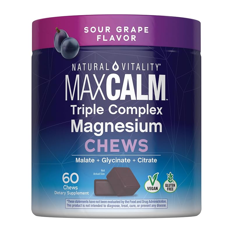 Natural Vitality MaxCalm Suplemento de Magnésio com Malato, Glicinato e Citrato, 50 gomas