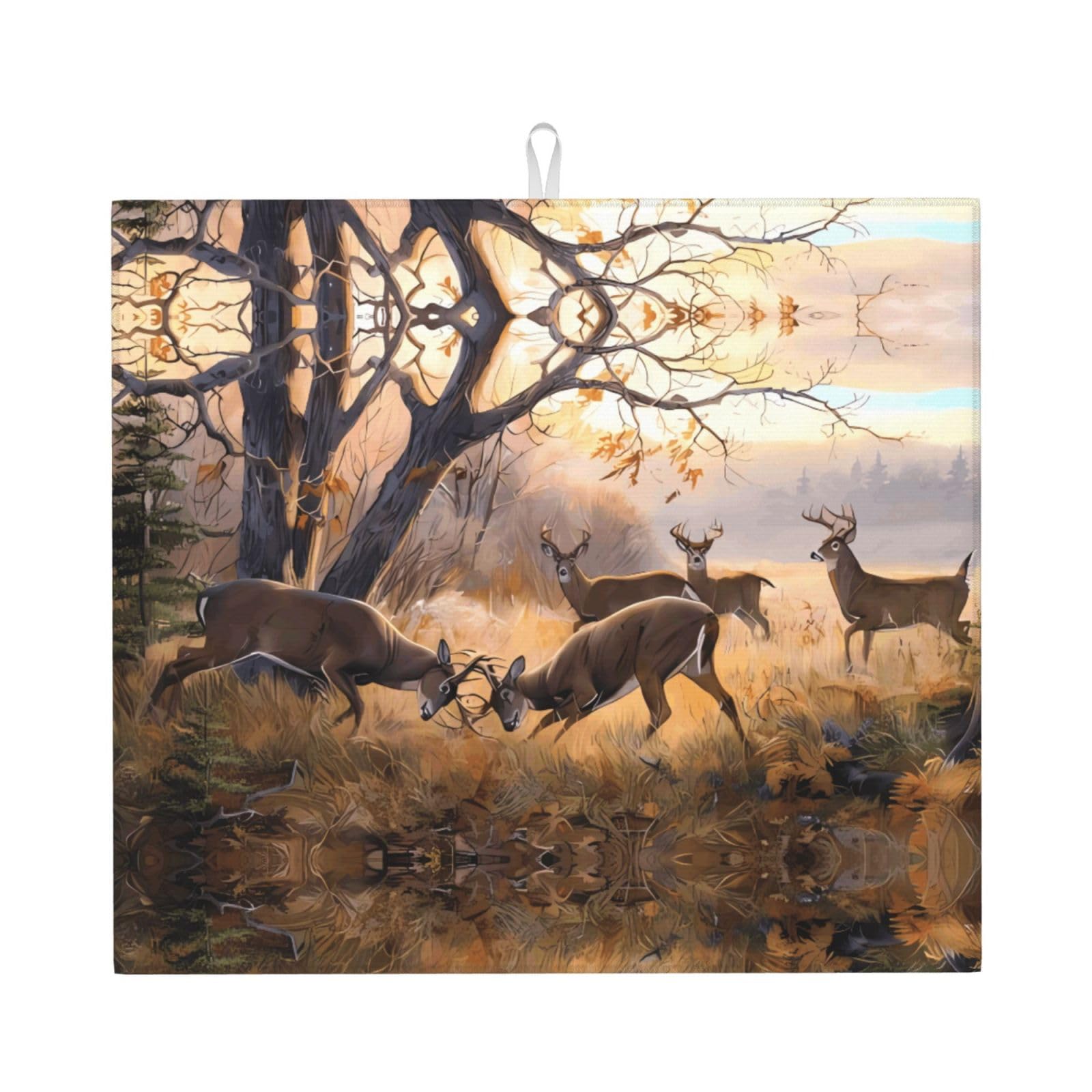 YYHWHJDE Deer Hunting Prints Kitchen Drying Mat – Absorbent Microfiber Throw for Dishes, Non-Slip Counter Layer with Vibrant Fade-Resistant Print, Ideal for Appliance Protection