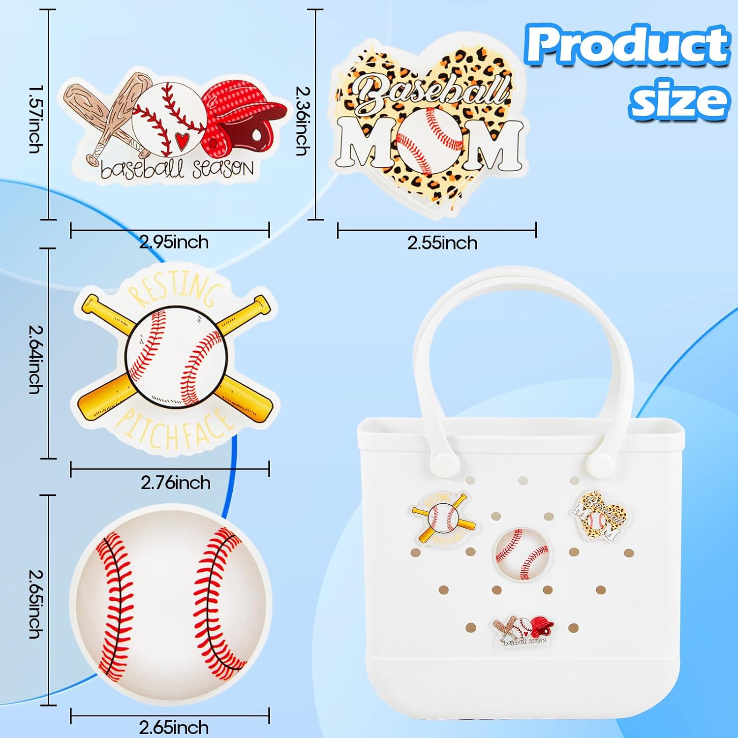 Baseball Charms for Bogg Bag - Acrylic Baseball Mom Accessories Suitable for Simply Southern Beach Totes and Rubber Beach Bag Decorations image 3