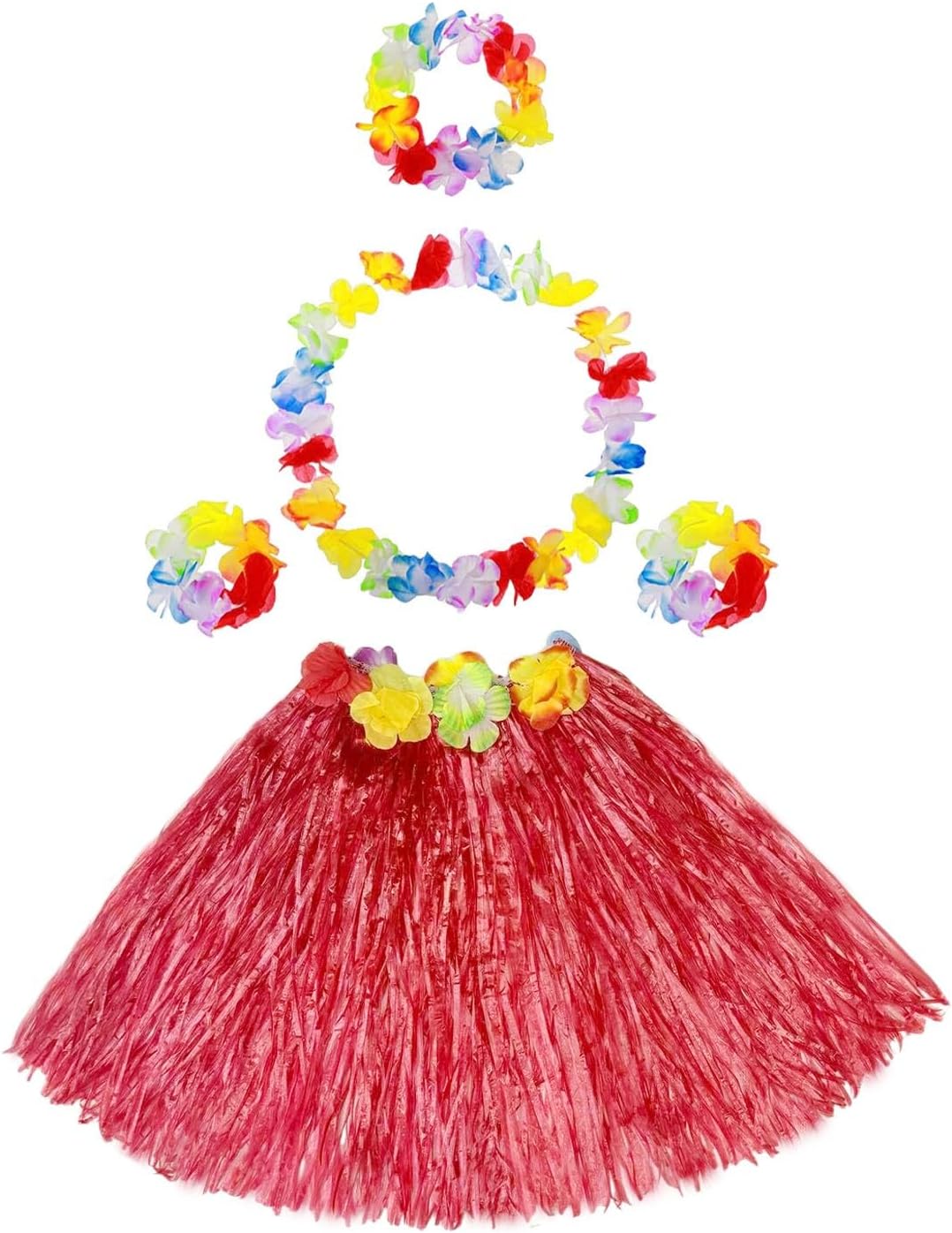 40cm Girl's Elastic Hawaiian Hula Dancer Grass Skirt with Flower Costume