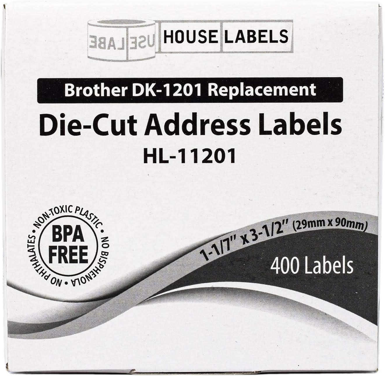 HOUSELABELS Compatible with DK-1201 Replacement Roll for Brother QL Label Printers; 400 Address Labels; 1-1/7" x 3-1/2" (29mm*90mm) - 40 Rolls