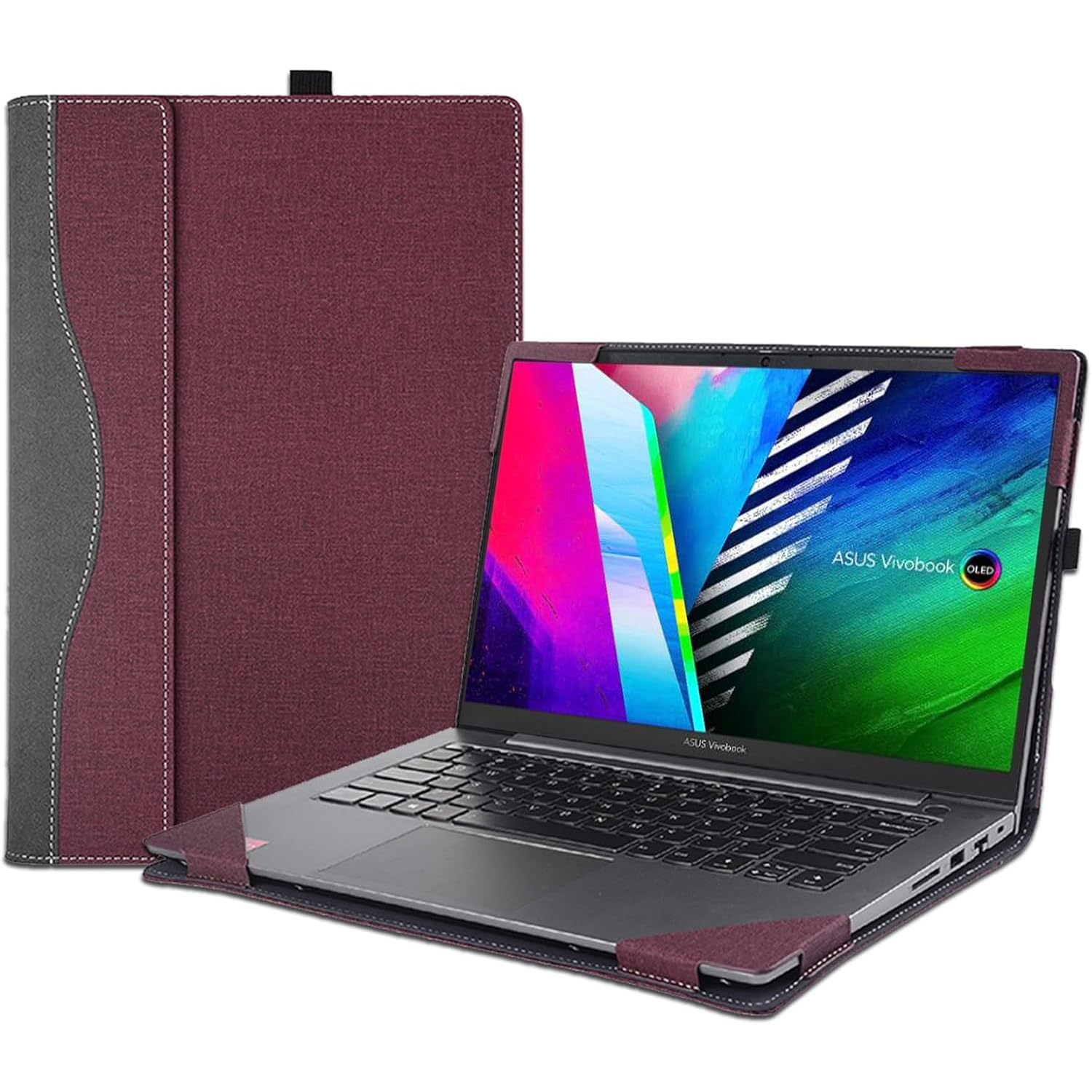 Pokrowiec na laptopa 40.6 cm Asus Vivobook Pro 16X OLED M7600 M7601 N7600 N7601, odpinany pokrowiec na notebooka ze skóry PU, torba ochronna z uchwytem na długopis (bordowy)