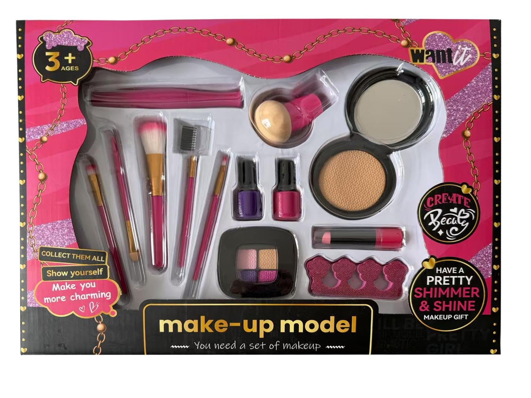 A2Z 4 Kids Pretend Play Make-Up Model Set for Girls 36PCS Kids Beauty Kit Includes Brushes Lipstick Nail Polish Eye Shadow Powder Safe Non-Toxic Fake Cosmetics Gift Toy for Ages 3+