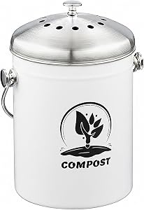 Relaxdays Komposteimer Küche, 5 l, Kleiner Mülleimer, Deckel und Geruchsfilter, Abfalleimer Biomüll, Metall, weiß