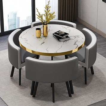 Simple Kitchen Dining Table Set 1 Table 4 Chairs Meetings Negotiation Table 90cm,Reception Round Table Set, Office Conference Table Bar Balcony Bedroom Library Billiard Hall Small Table  Color Gray