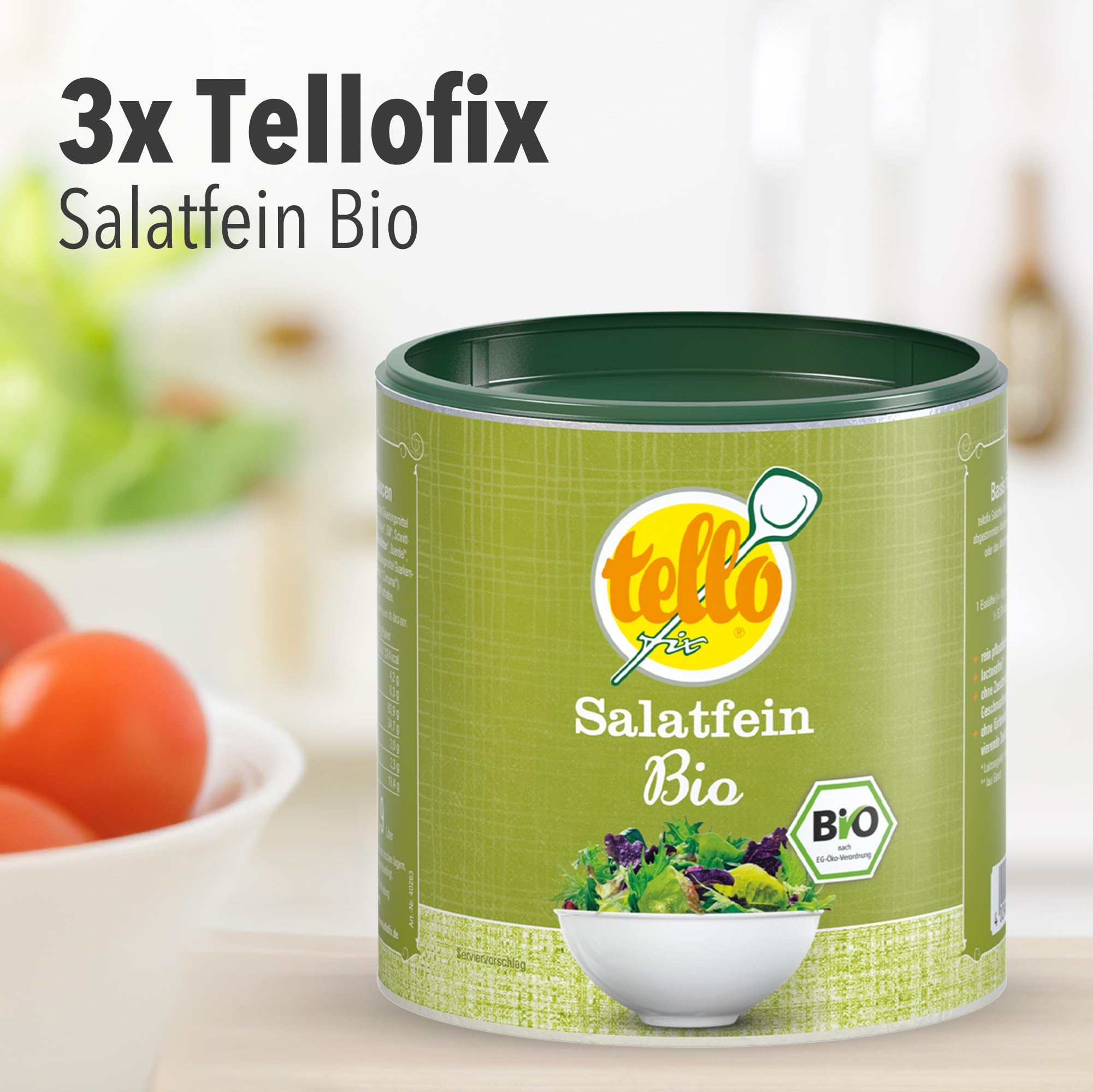 Tellofix Salatfein Classic 3er Set (3x 320g) – BIO, Vegetarisch, Ohne Zucker & Zusatzstoffe – Perfekt für Salate & Frischkost – Kalorienarm, glutenfreie Lebensmittel - Als Brühe oder Suppengewürz