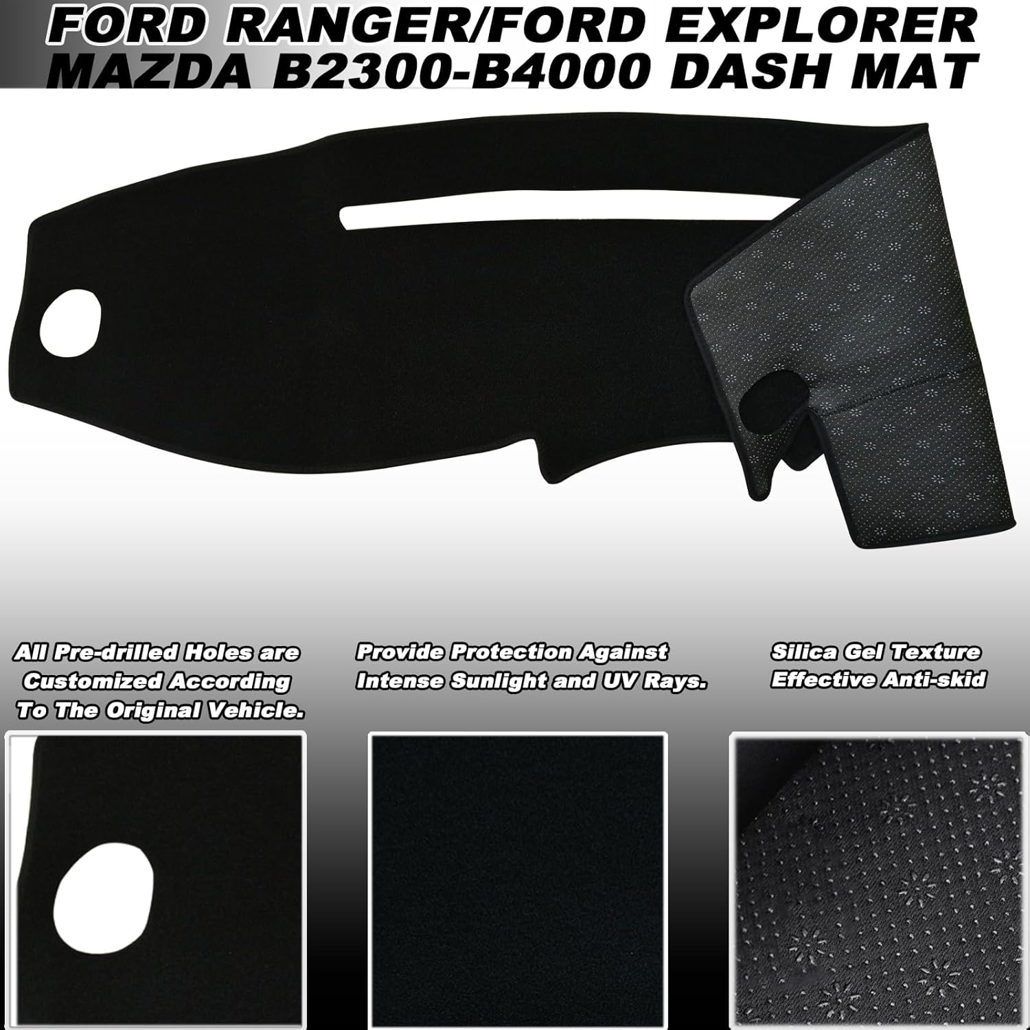 Dashboard Mat Cover UV Rays Protector Fit for 1995-2011 Ford Ranger/ 1995-2001 Explorer/ 1995-2010 Mazda B2300 B2500 B3000 B4000 and Mercury Mountaineer 1997-2001 Dash Mat Carpet Accessories