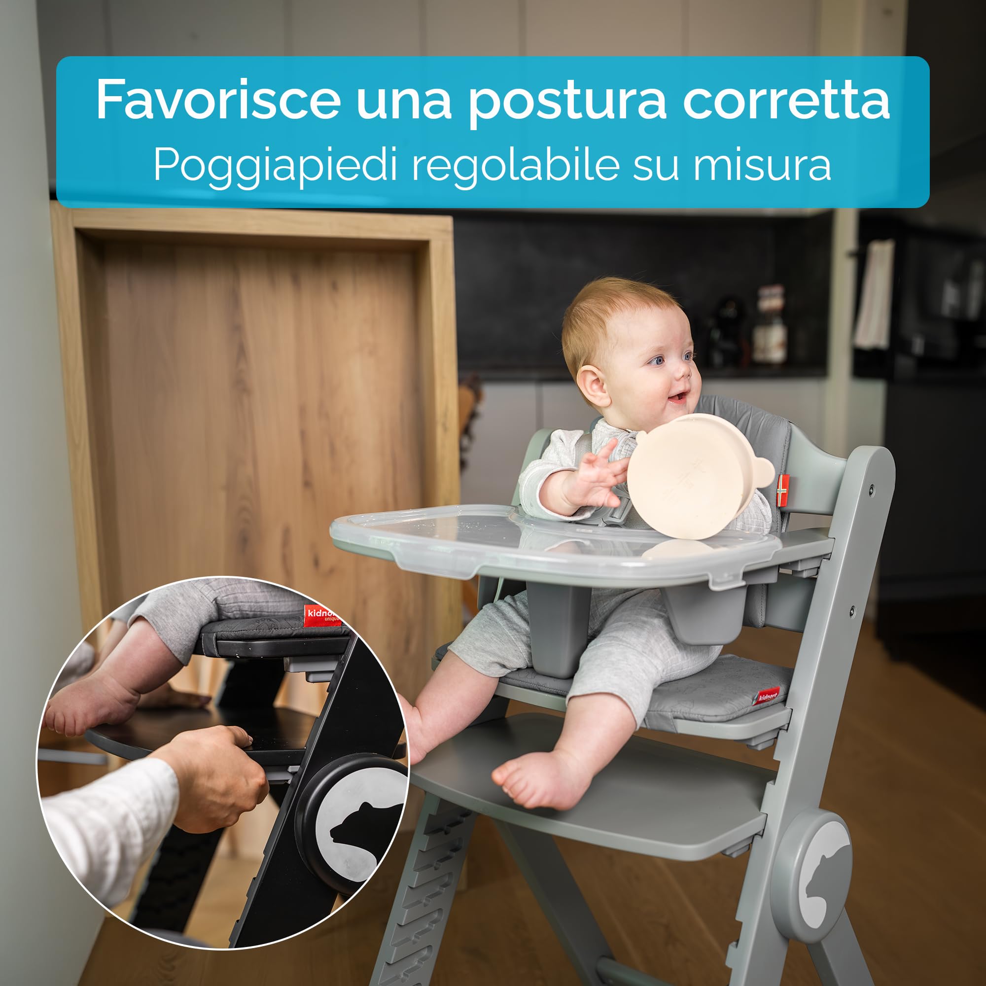 Drömmer Unique Seggiolone Pappa Evolutivo Pieghevole con Vassoio Doppio Rimovibile Seduta e Poggiapiedi Regolabili Cintura a 5 Punti Cuscino Sfoderabile Salvaspazio per Bambini Verde