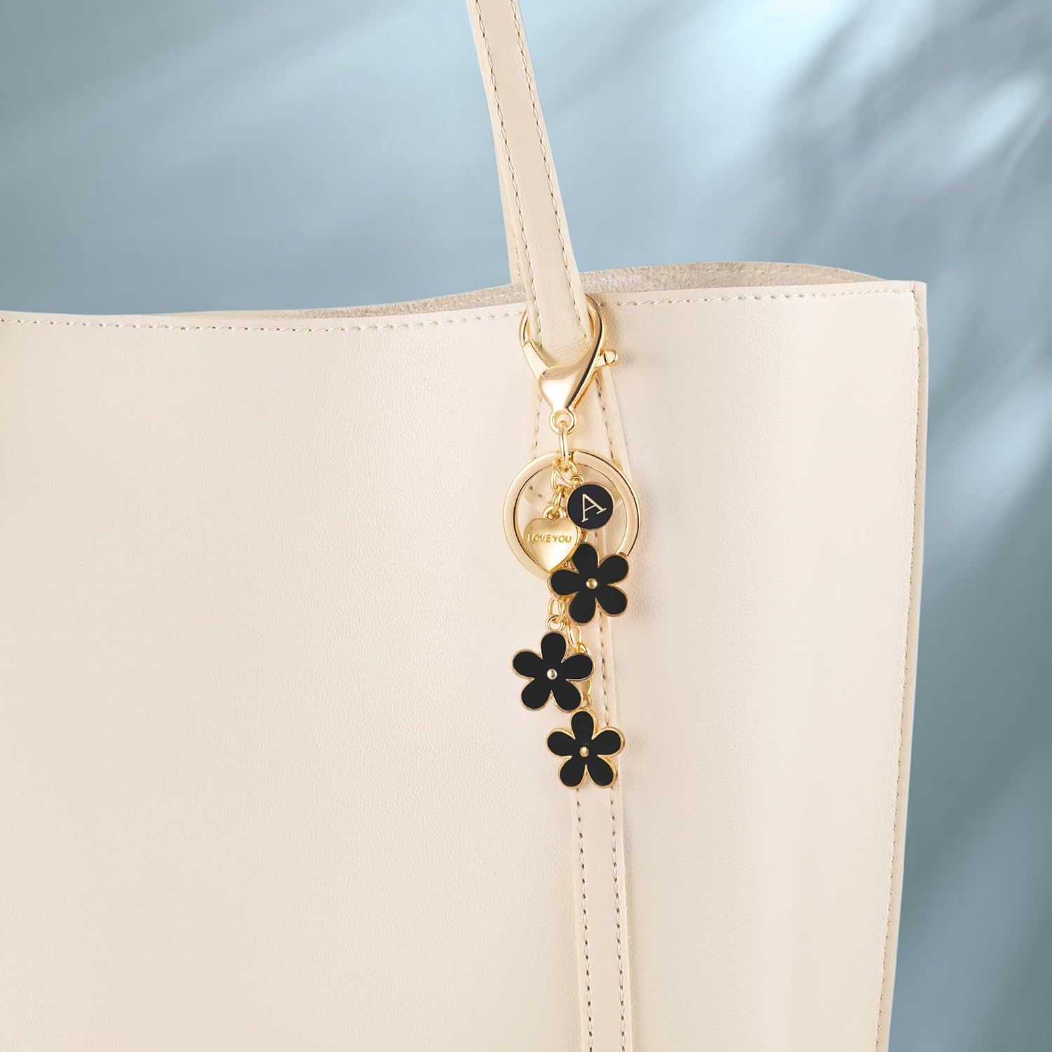 SELOVO Initial Keychain Handbag Keychain Flower Key Chain for Women Cute Love You Letter Keyring - Image 3