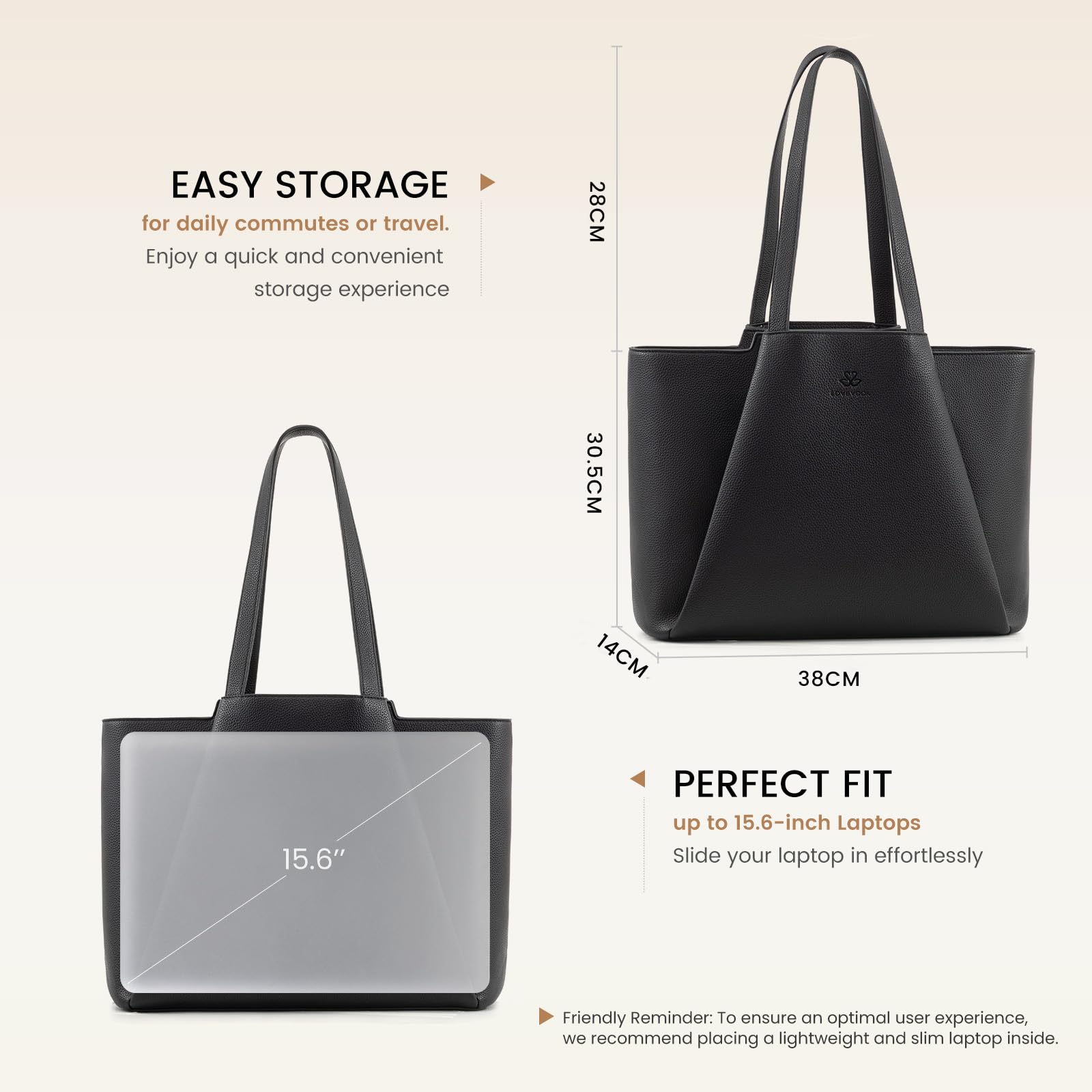 LOVEVOOK Handtasche Damen 15,6 Zoll Laptoptasche, Shopper Tasche Leder Tote Bag Women Aktentasche Lehrertasche mit Laptopfach, Wasserdicht Schultertaschen Umhängetasche für Business Lehrertasche Büro