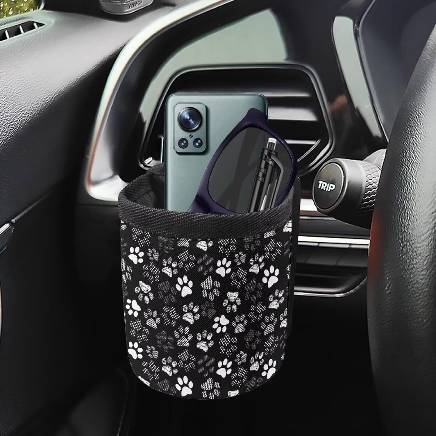 Renewold Air Vent Mount Car Cell Phone Holder Car Organizers Storage Pocket Bag Sunglasses Holder Pocket Cards Keys Coins Case Pouch Auto Gadgets Accessories Paw Print Stylish
