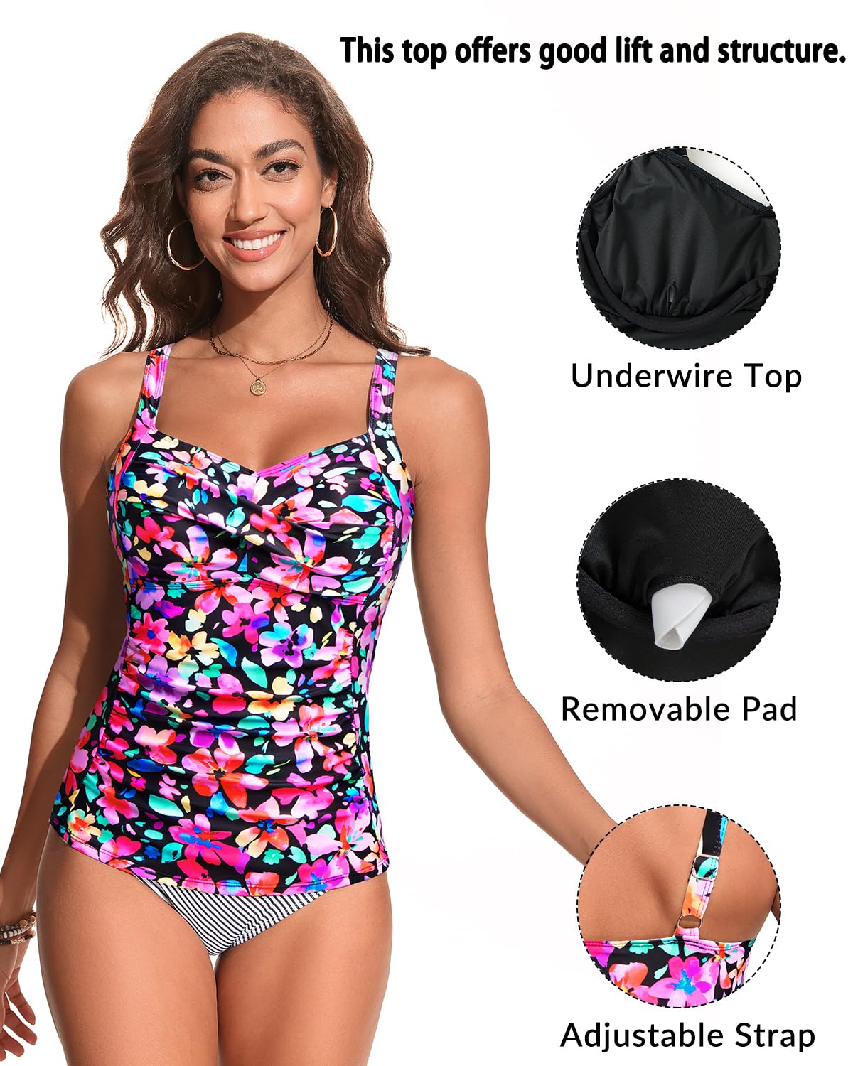 Tankini-Top mit Bügel für Damen – Bauchkontrolle, Badeoberteil, nur 2025, gedrehte Vorderseite, Badeanzug, Oberteil ohne Unterteil