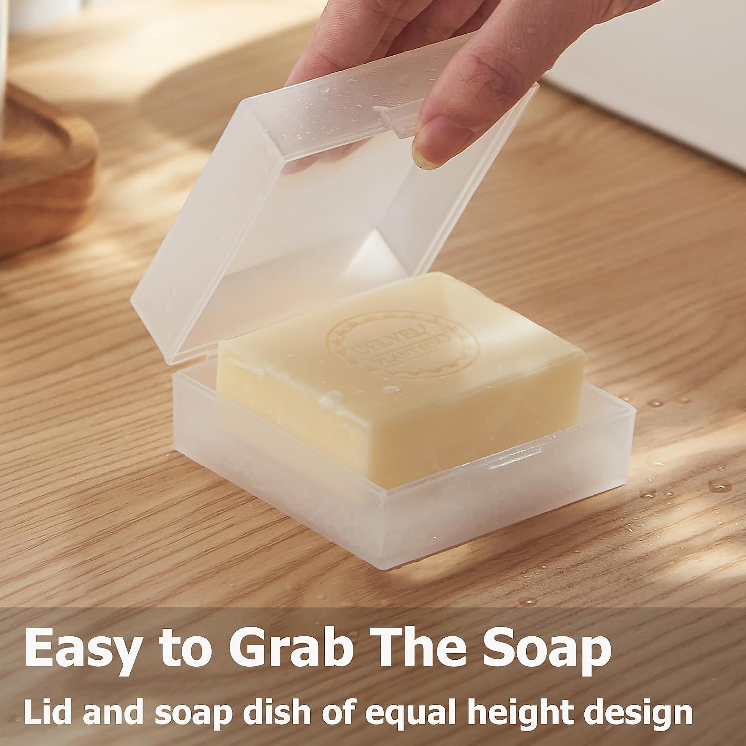 Ozner Travel Soap Case, Bar Soap Holder Fit Dr Squatch Soap, Shampoo Bar Holder for Traveling, Gym, Square Travel Soap Container with Draining Pad (Transparent White) image 3
